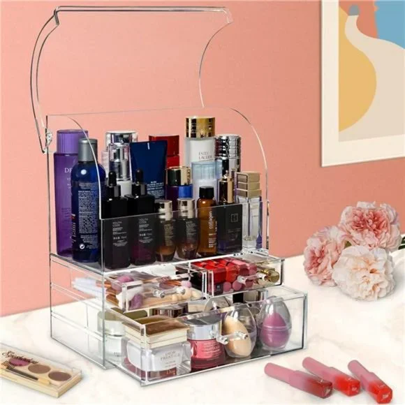 Makeup Organizer, Large Acrylic,Waterproof Cosmetic Display Case with Drawers